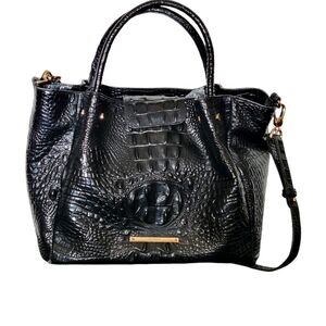 Brahmin Black Croc-Embossed Satchel